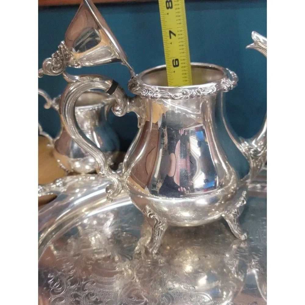 Antique Genuine WALLACE La Reine 1100 Silver Plated Tea/Coffee Set w/ Tray 6 pcs